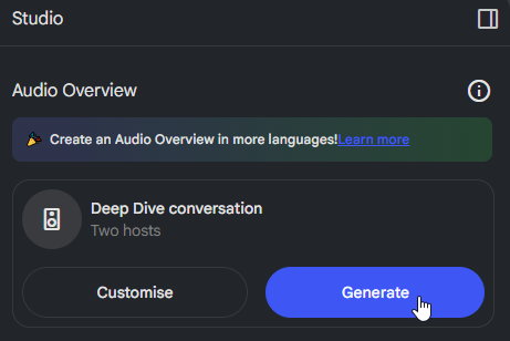 NotebookLM Generate Audio Overview